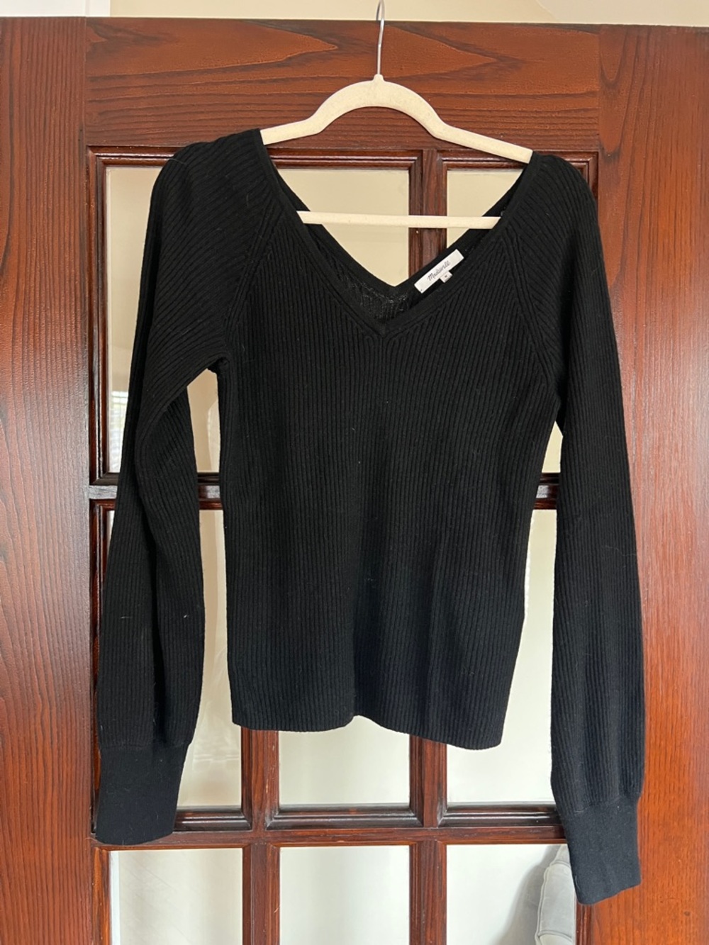 Madewell Black V-Neck Ribbed Women's Sweater